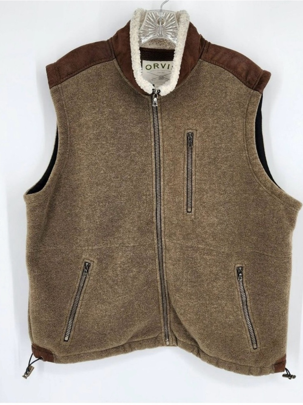 Orvis Men's Olive Brown Sherpa-Lined Fleece Vest